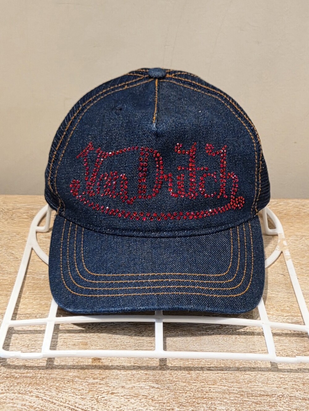 Von Dutch Retro Bedazzled Denim Snapeback Trucker Hat - OSFM Unisex